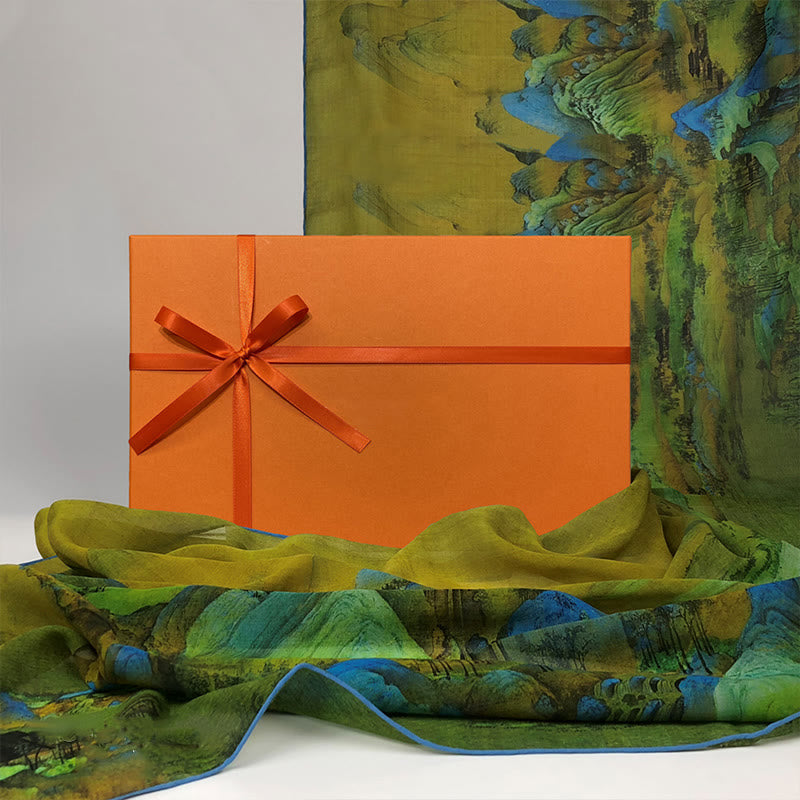 100% Mulberry Silk Tibetan Scarf Panorama of Rivers and Mountains