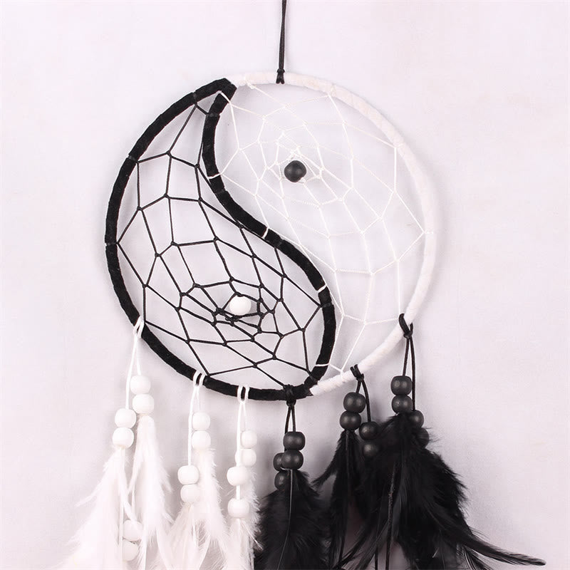 Yin Yang Dream Catcher with Feathers | Balance Wall Art