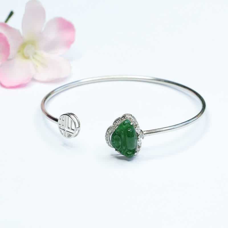 925 Sterling Silver Jade Luck Bracelet with Laughing Buddha Charm