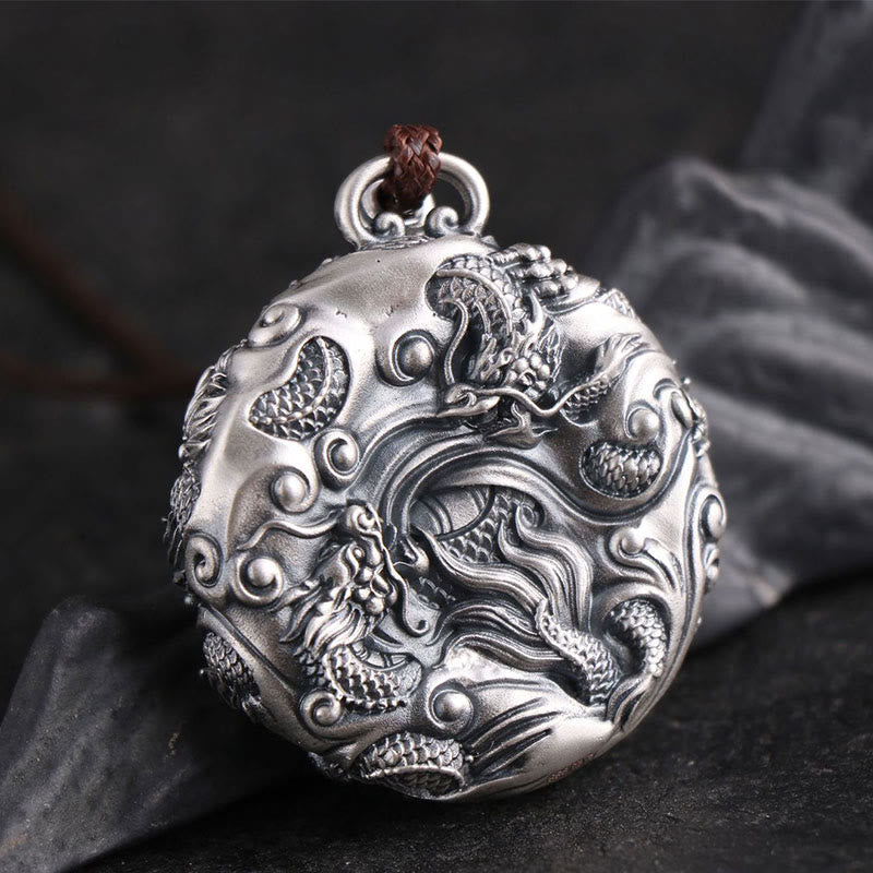 999 Sterling Silver Nine Dragons Playing With Pearl Necklace