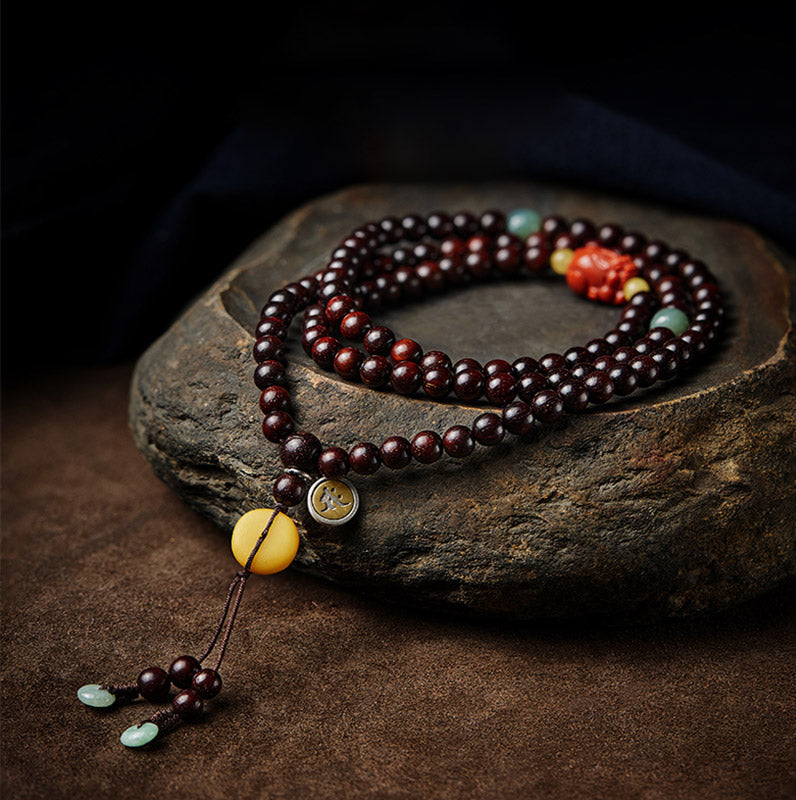 Chinese Zodiac 108 Mala Bracelet Red Agate & Sandalwood