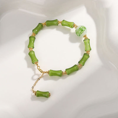 Bracelet spirituel en bambou vert Liuli et cristal d'agate mousse pour la richesse