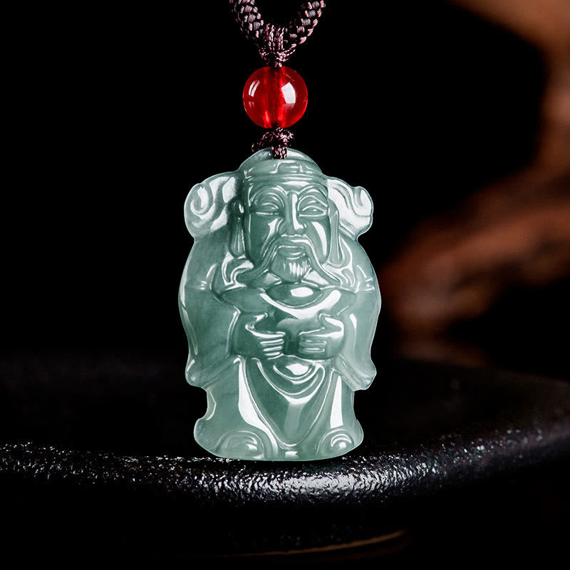 Natural Green Jade Caishen Ingot Necklace for Abundance