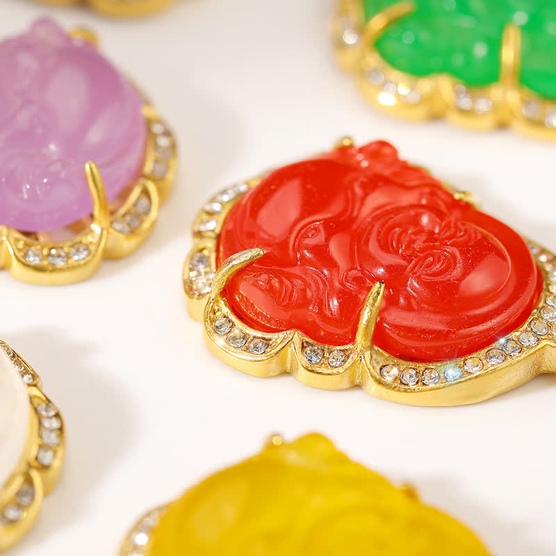 Gold Filled Laughing Buddha Jade Necklace Pendant for Luck