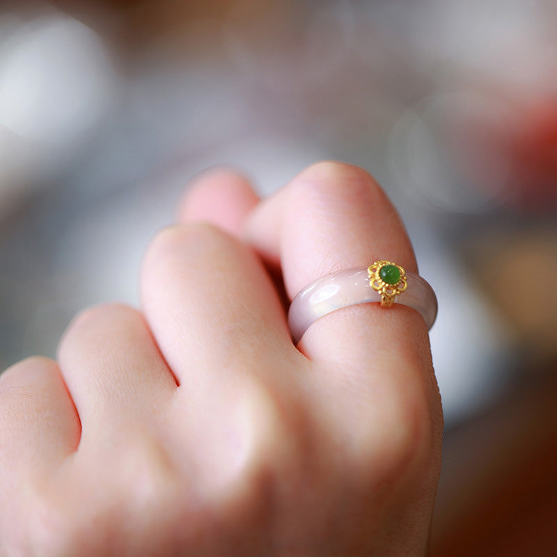 Cyan Jade & Red Agate Luck Protection Ring | Agate Rings
