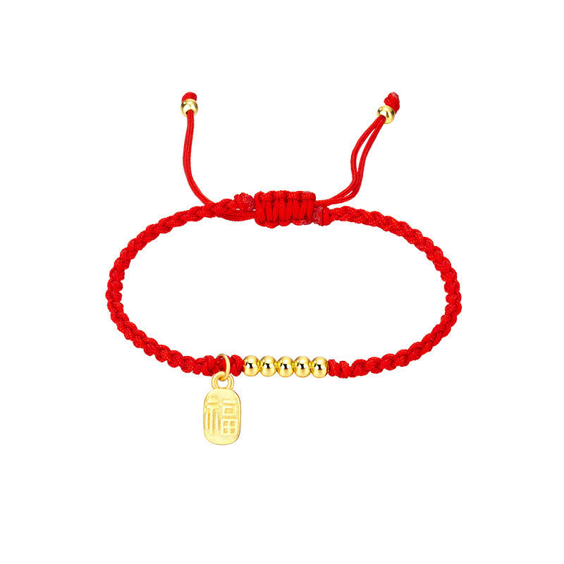 Fu Character Red String Bracelet for Luck & Protection