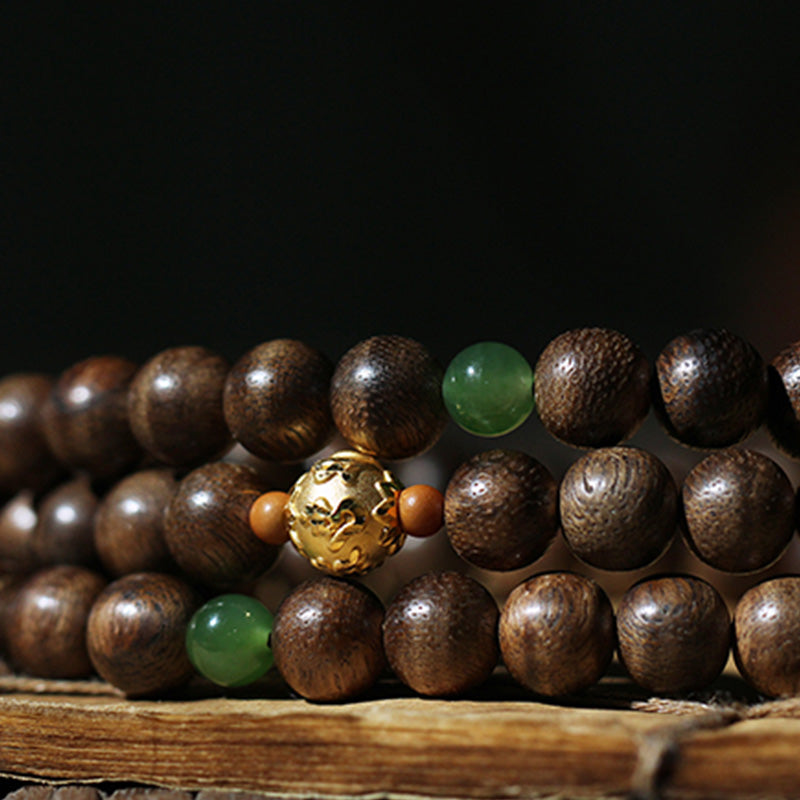 8mm Agarwood Cyan Jade 108 Bead Mala Bracelet for Strength