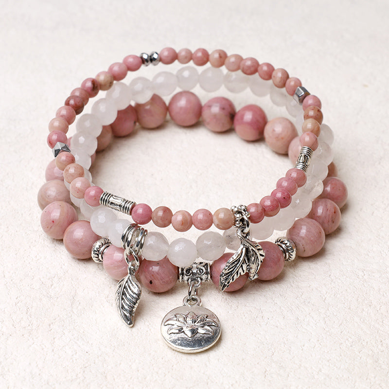 Amethyst Crystal Healing Bracelet with Lotus Symbol | 6-8mm Beads