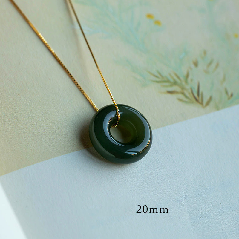 14mm Natural Jade & Cyan Jade Peace Necklace for Luck & Abundance