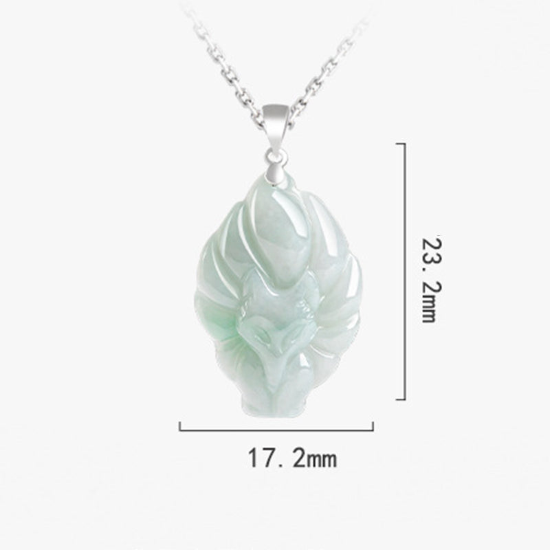 925 Sterling Silver Jade Necklace Nine Tailed Fox for Prosperity