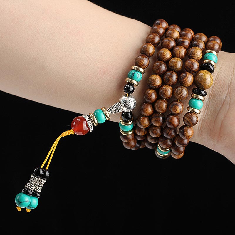 108 Beads Rosewood Tiger Eye Turquoise Mala Bracelet