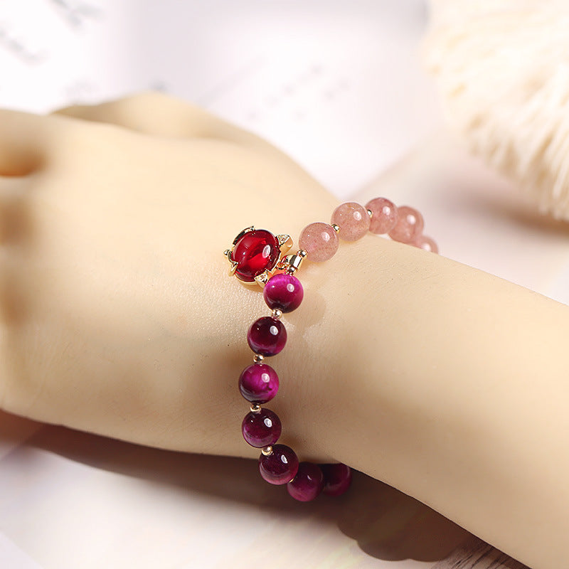 8mm Strawberry Quartz Pixiu Bracelet - Love, Wealth & Protection