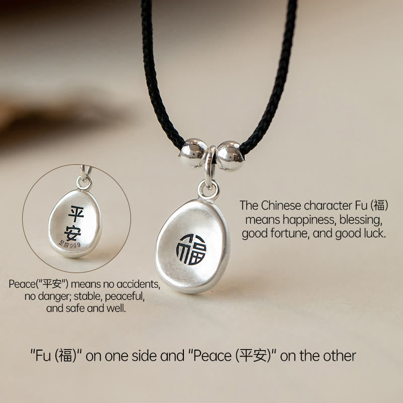 999 Sterling Silver Spiritual Necklace with Peace Joy Fu Charm