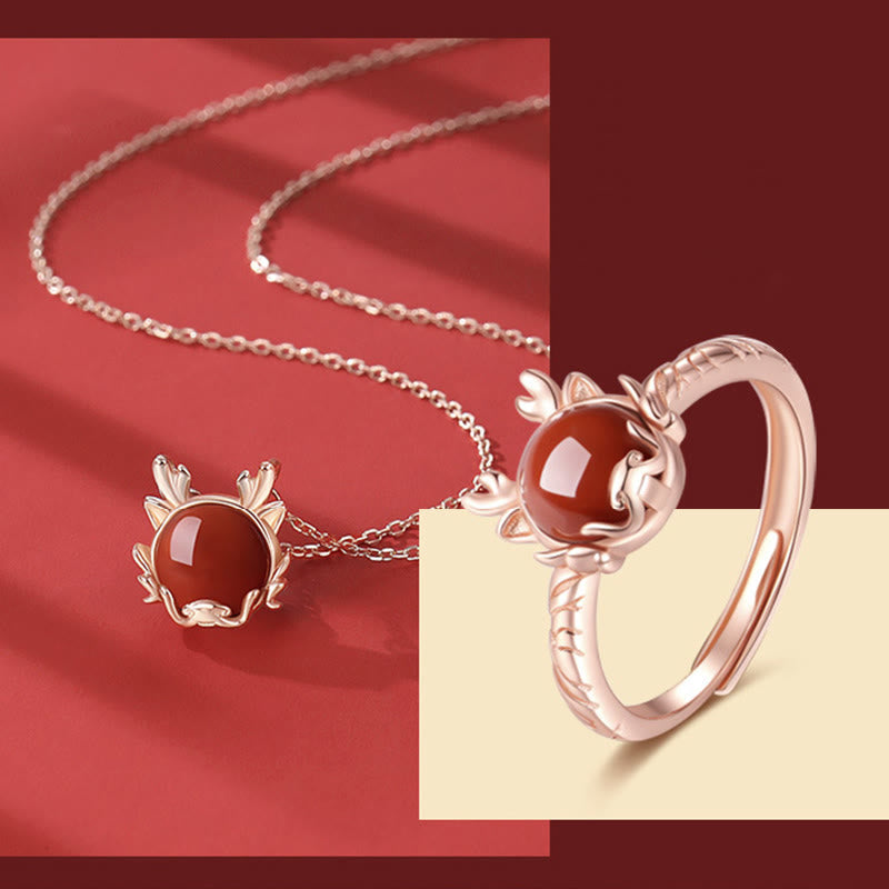 Sterling Silver Dragon Red Agate Bracelet for Protection & Luck