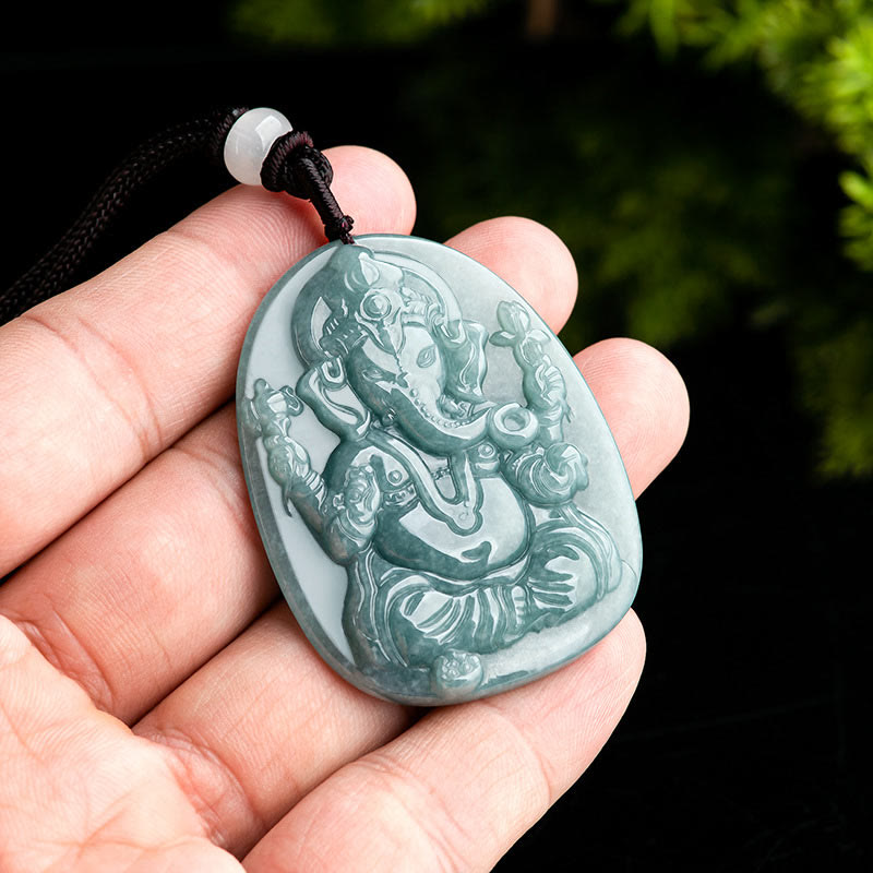 Collier de protection Ganesh en jade naturel | Amulette éléphant