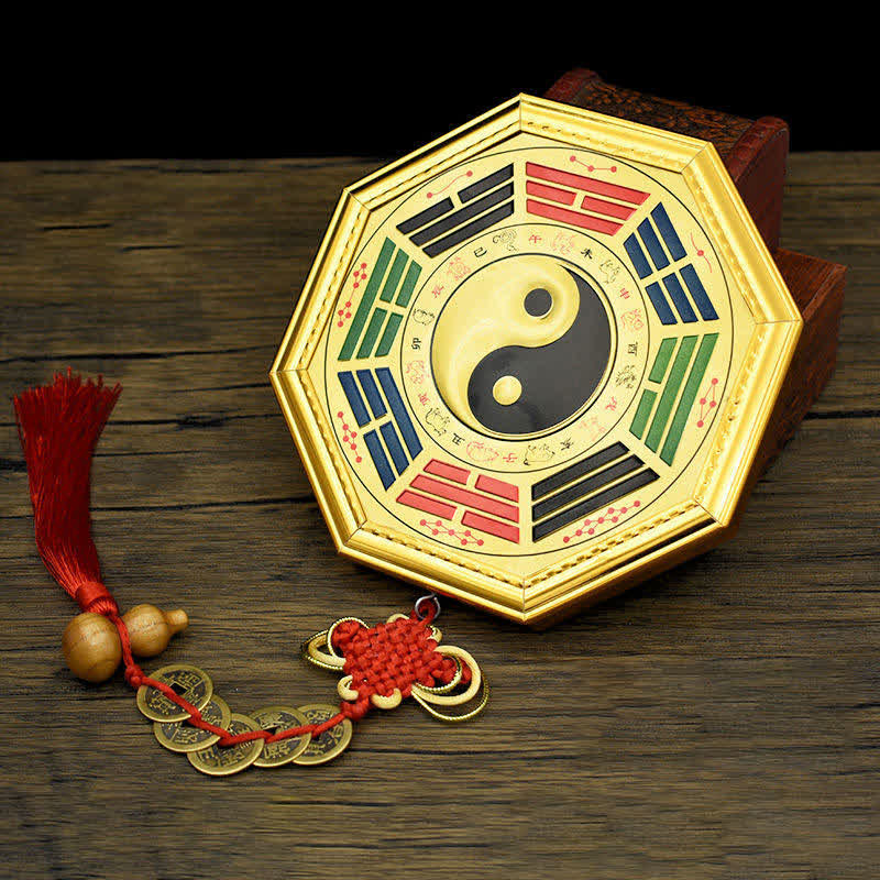 Bagua Map Feng Shui Balance Energy with Five Emperor Coins 17.5cm
