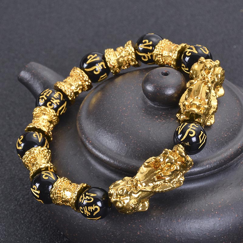 Unisex Double Pixiu Obsidian 12mm Wealth Bracelet