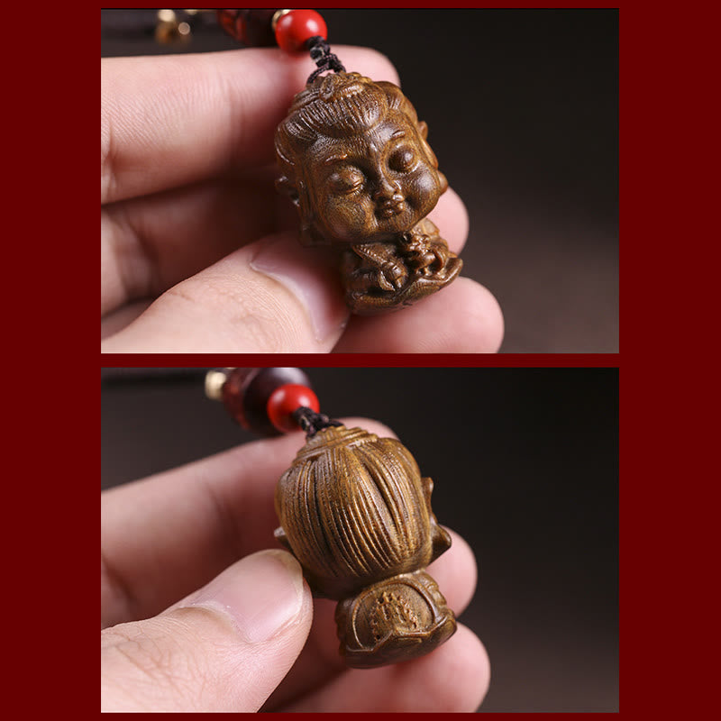 Porte-clés de protection en bois de santal vert du zodiaque chinois