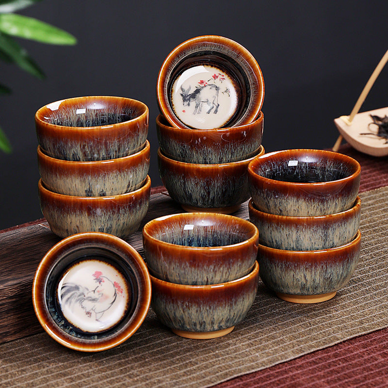 Tasse à thé en céramique 73 ml avec 12 signes du zodiaque chinois pour rituel du thé