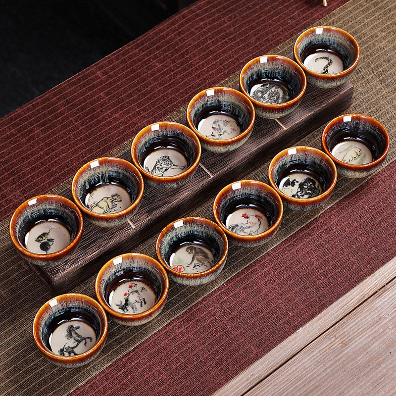 Tasse à thé en céramique 73 ml avec 12 signes du zodiaque chinois pour rituel du thé