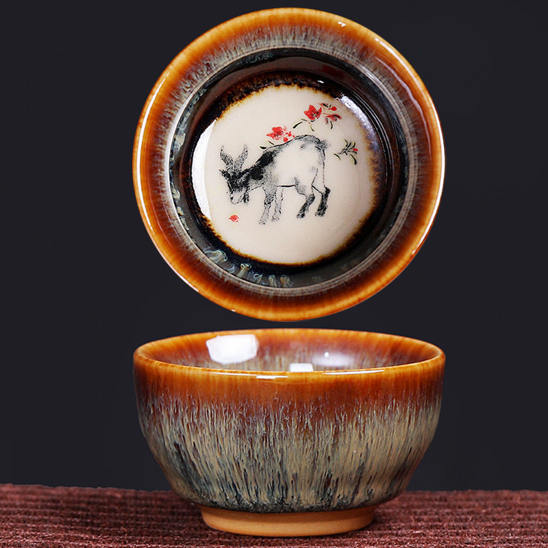 Tasse à thé en céramique 73 ml avec 12 signes du zodiaque chinois pour rituel du thé