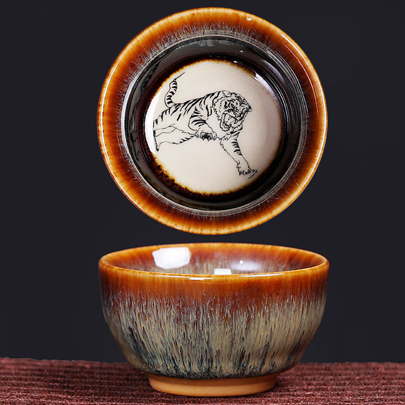 Tasse à thé en céramique 73 ml avec 12 signes du zodiaque chinois pour rituel du thé