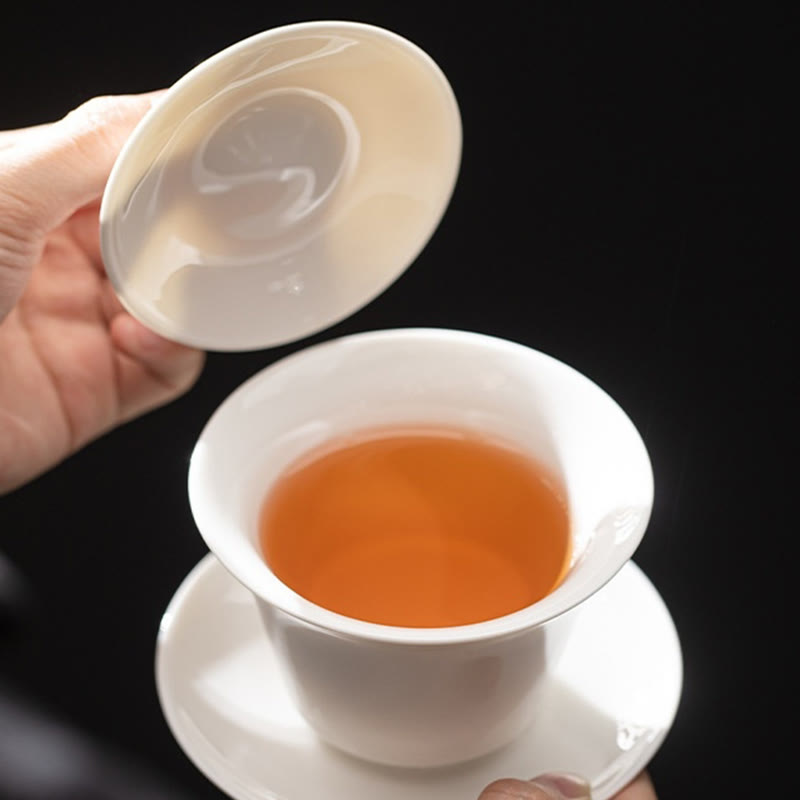 Tasse à thé Gaiwan en céramique 180 ml avec couvercle | Décor Zen