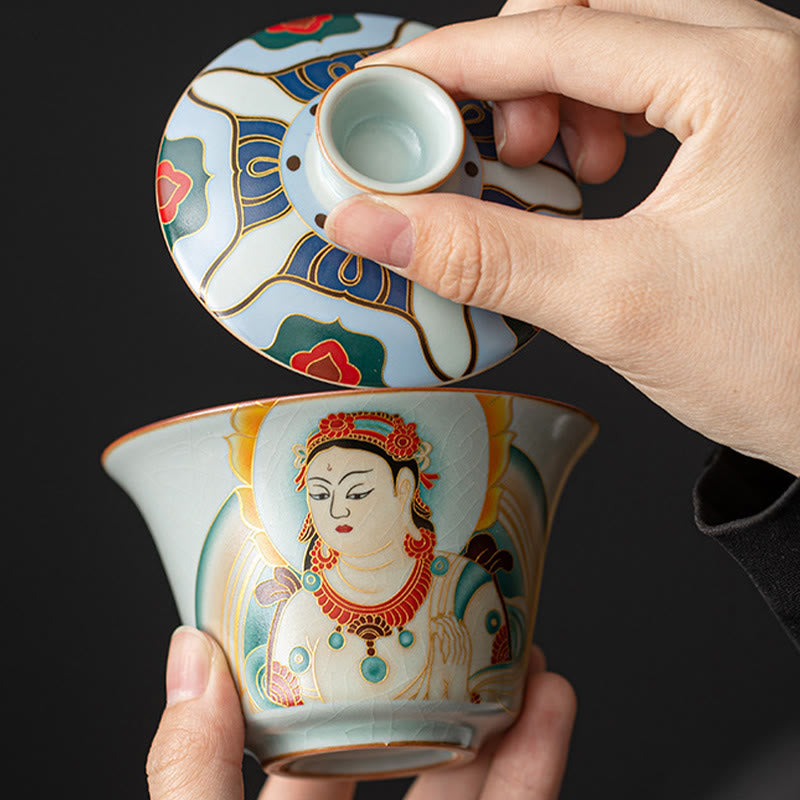 Tasse à thé Gaiwan en céramique 180 ml avec couvercle | Décor Zen