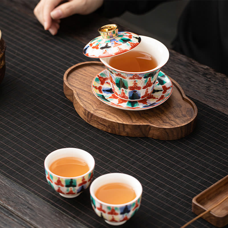 Tasse à thé Gaiwan en céramique 180 ml avec couvercle | Décor Zen
