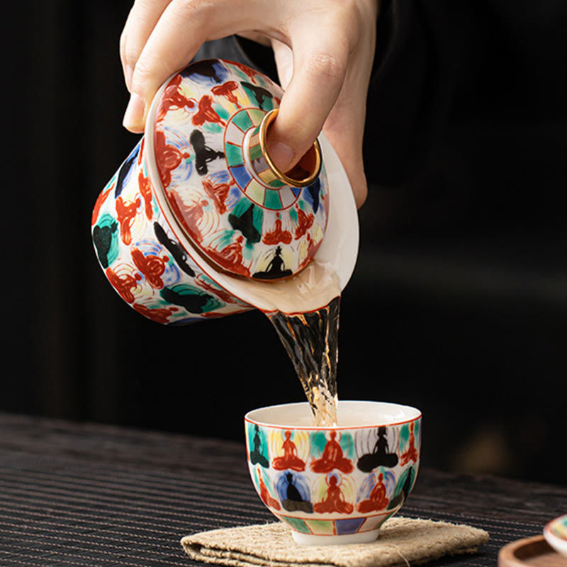 Tasse à thé Gaiwan en céramique 180 ml avec couvercle | Décor Zen