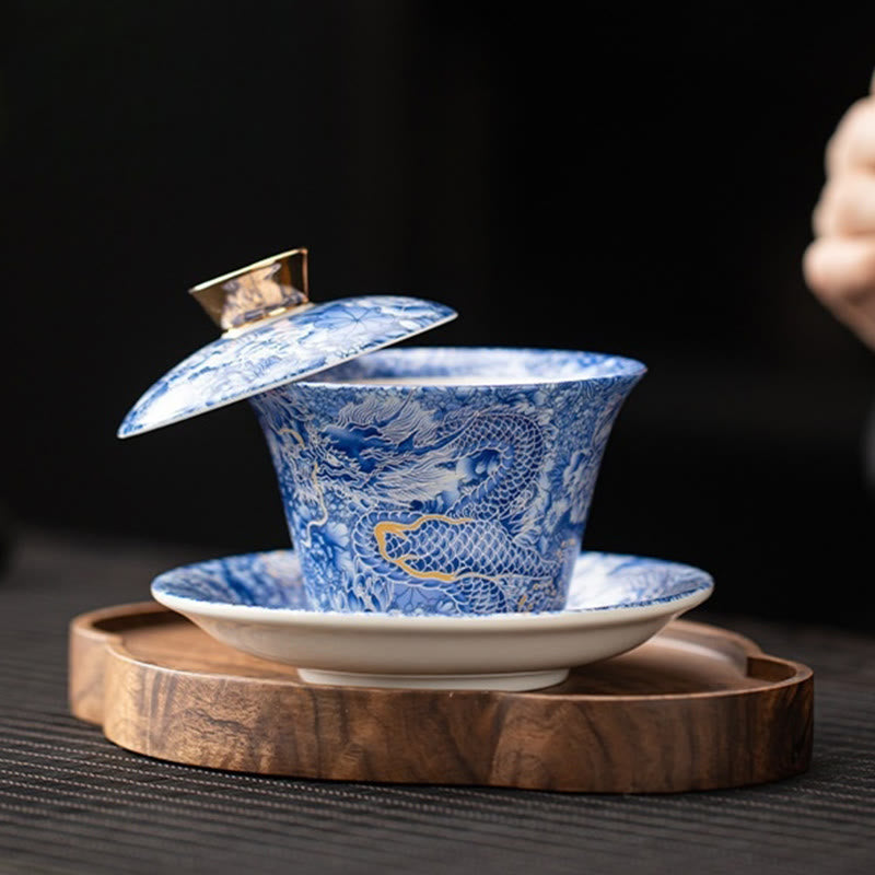 Tasse à thé Gaiwan en céramique 180 ml avec couvercle | Décor Zen