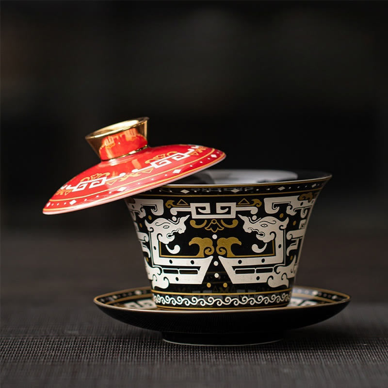 Tasse à thé Gaiwan en céramique 180 ml avec couvercle | Décor Zen