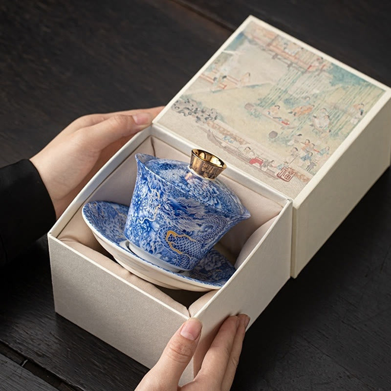 Tasse à thé Gaiwan en céramique 180 ml avec couvercle | Décor Zen
