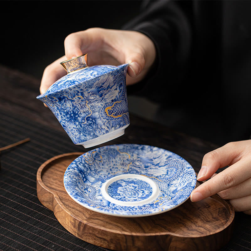 Tasse à thé Gaiwan en céramique 180 ml avec couvercle | Décor Zen