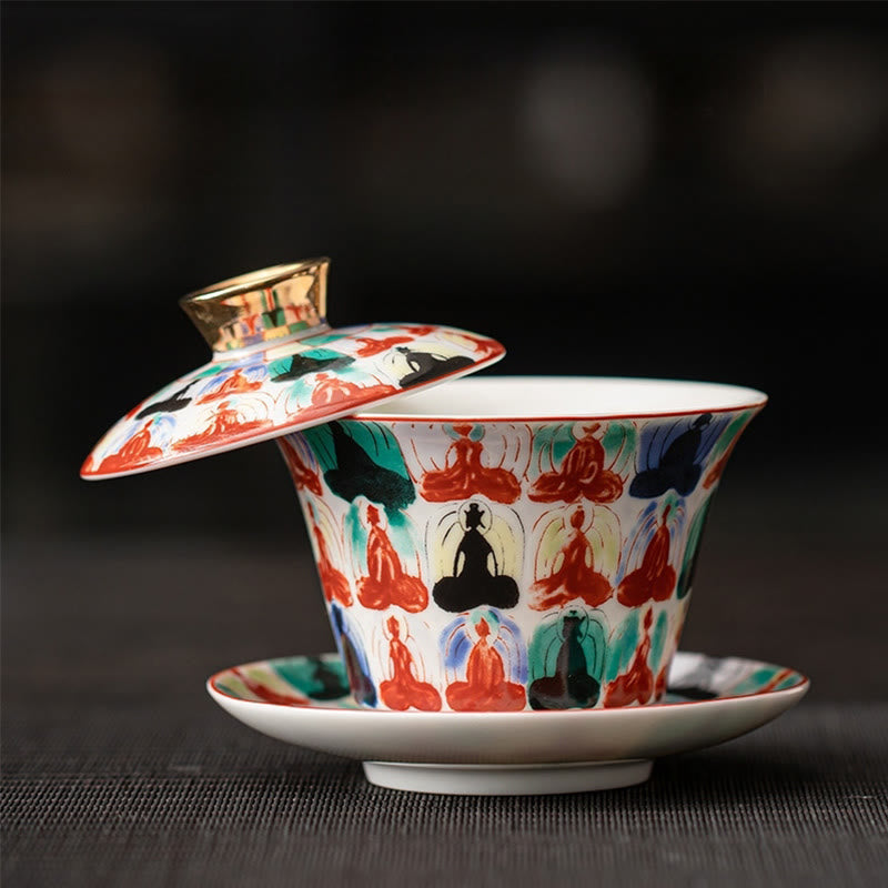 Tasse à thé Gaiwan en céramique 180 ml avec couvercle | Décor Zen