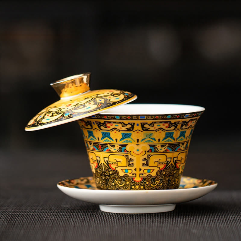 Tasse à thé Gaiwan en céramique 180 ml avec couvercle | Décor Zen