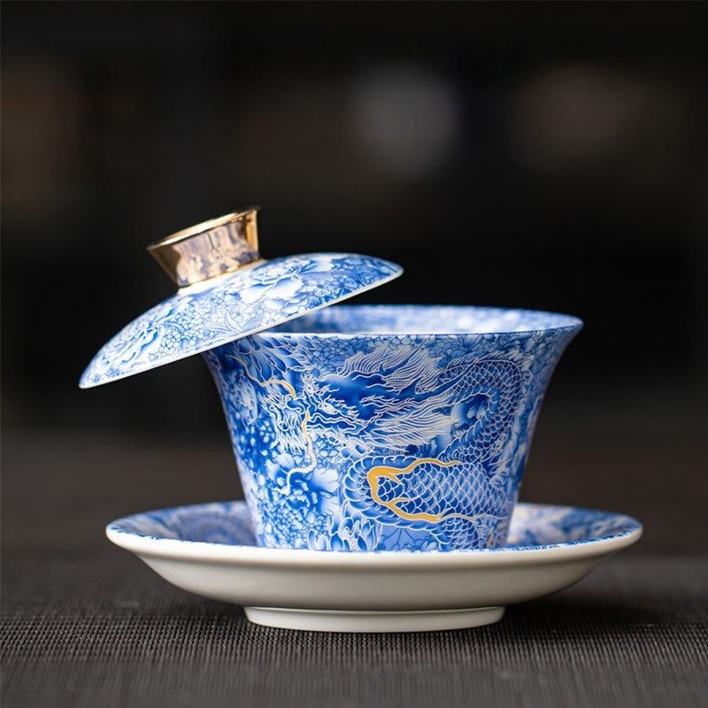 Tasse à thé Gaiwan en céramique 180 ml avec couvercle | Décor Zen