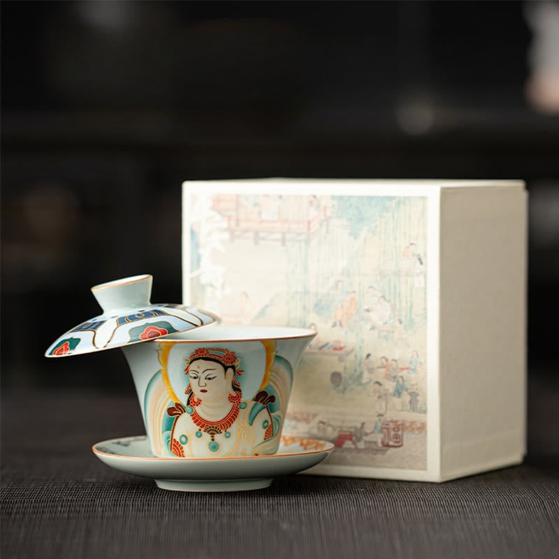 Tasse à thé Gaiwan en céramique 180 ml avec couvercle | Décor Zen