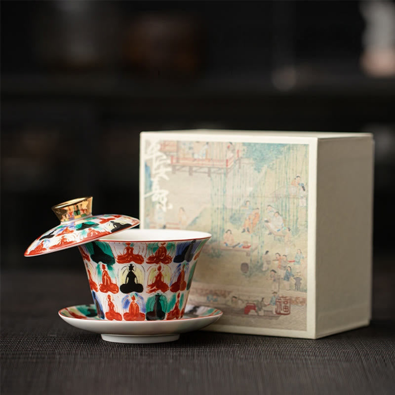 Tasse à thé Gaiwan en céramique 180 ml avec couvercle | Décor Zen