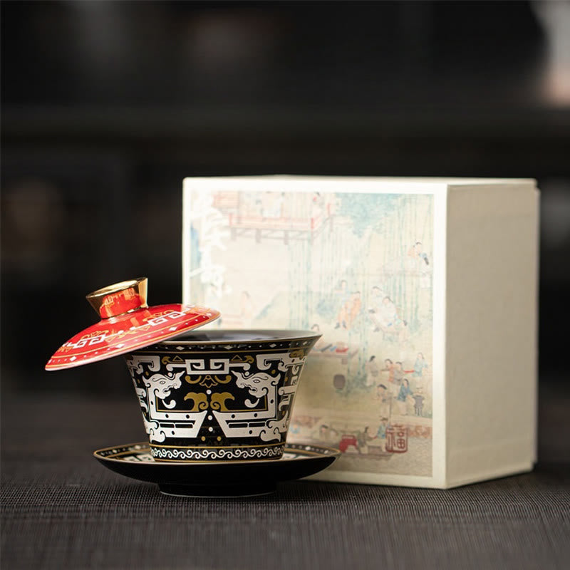 Tasse à thé Gaiwan en céramique 180 ml avec couvercle | Décor Zen