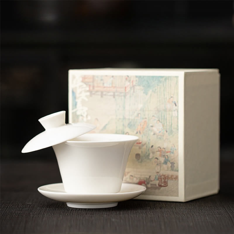 Tasse à thé Gaiwan en céramique 180 ml avec couvercle | Décor Zen