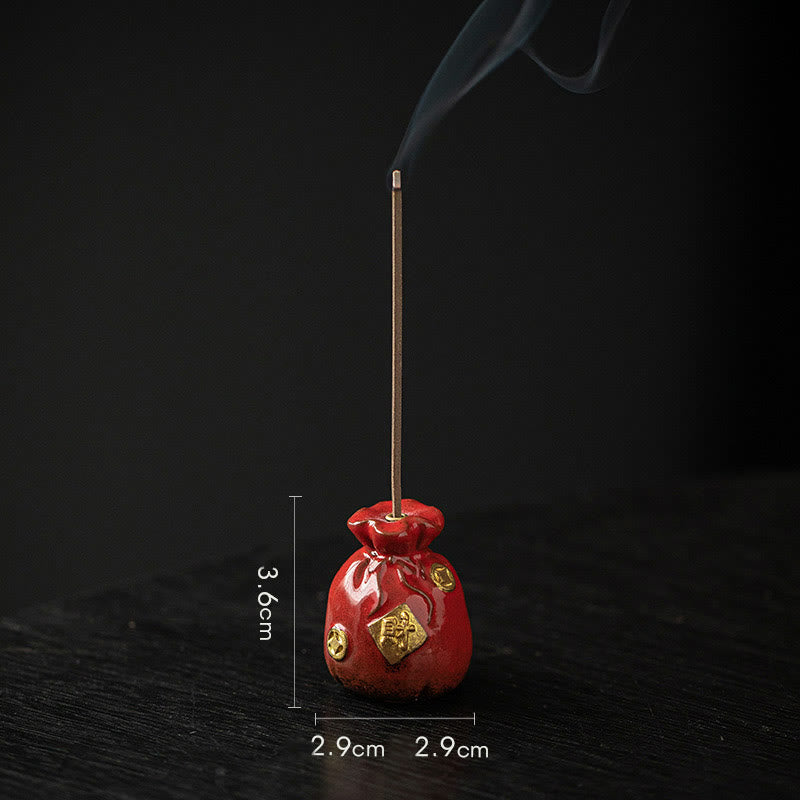 Brûle-encens Bagua en céramique | Ensemble bol à trésors et sac porte-bonheur