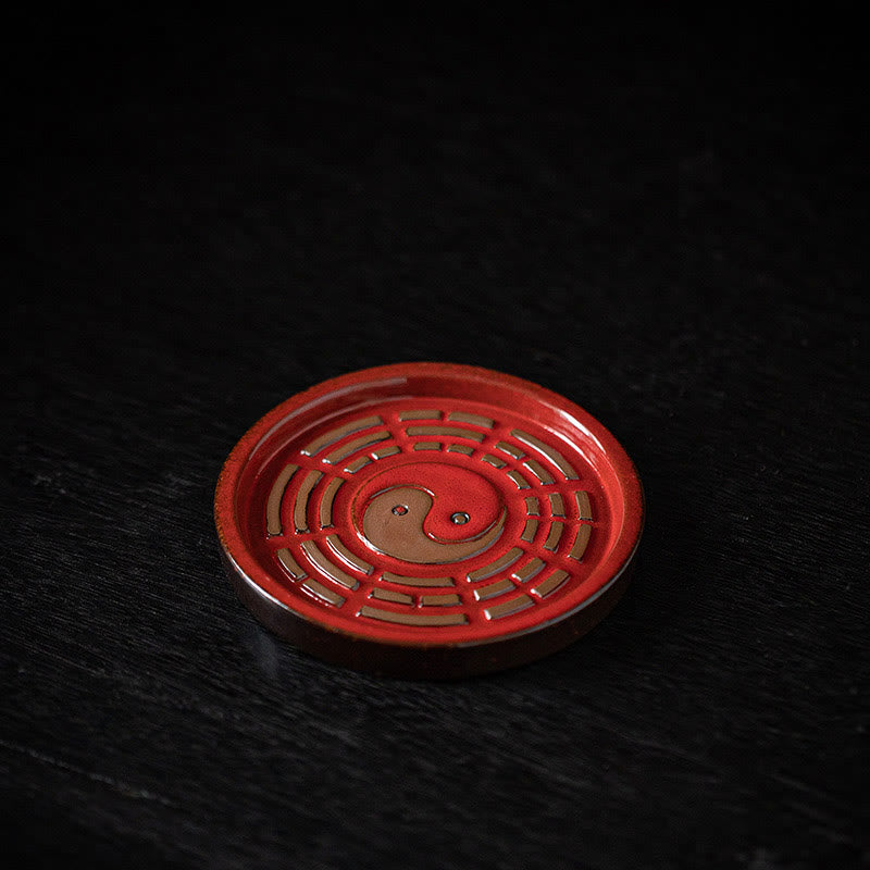Brûle-encens Bagua en céramique | Ensemble bol à trésors et sac porte-bonheur