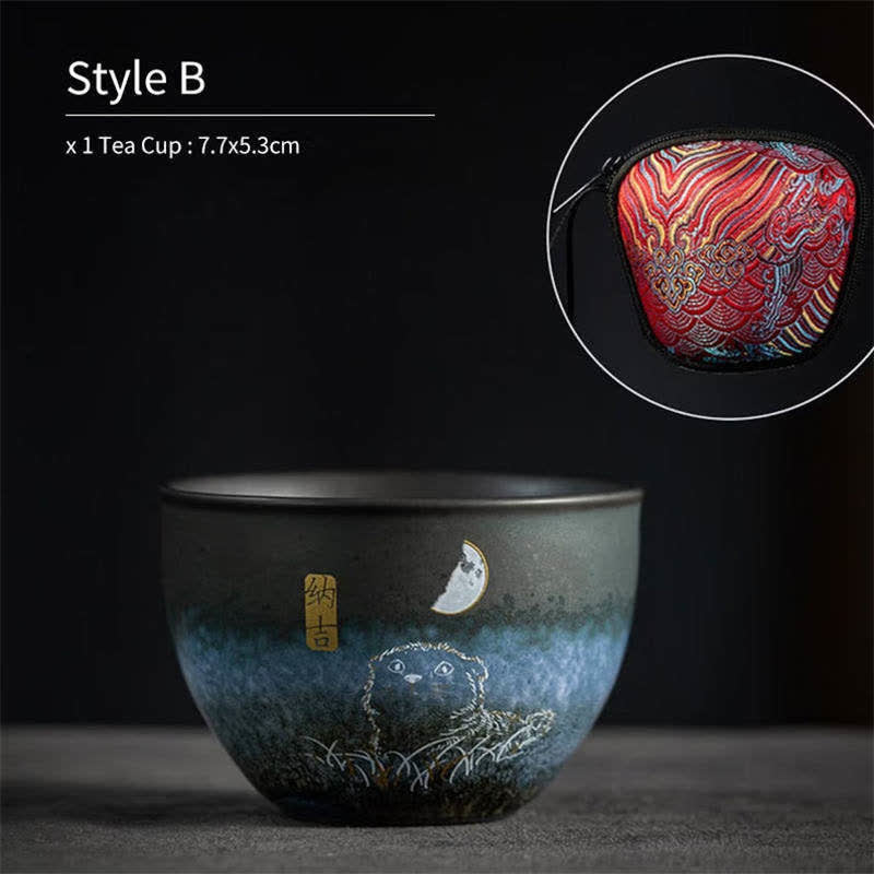 Tasse à thé en céramique motif chat noir 140 ml - Vaisselle japonaise