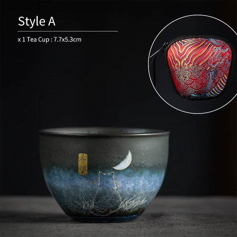 Tasse à thé en céramique motif chat noir 140 ml - Vaisselle japonaise