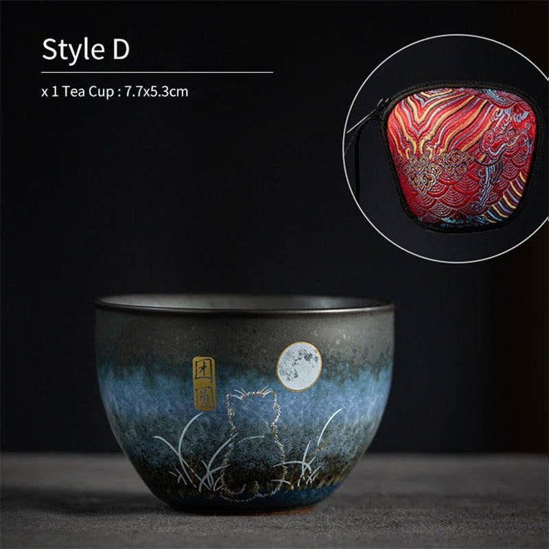 Tasse à thé en céramique motif chat noir 140 ml - Vaisselle japonaise