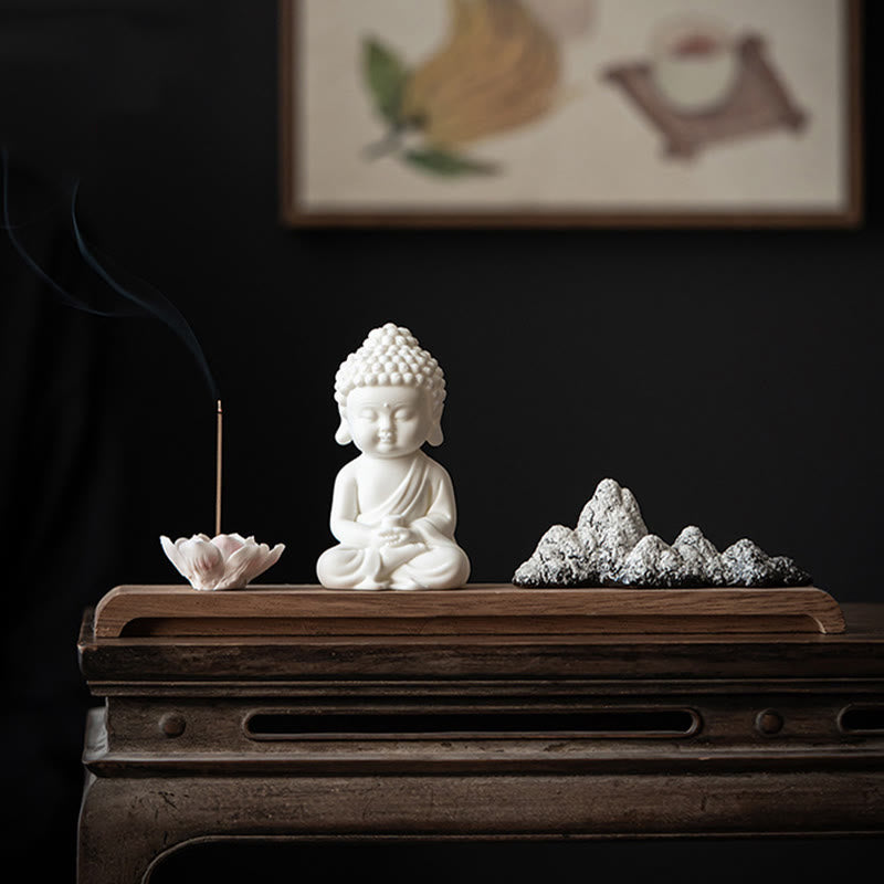 Brûleur d'encens Bouddha en céramique avec motifs de lotus et de méditation