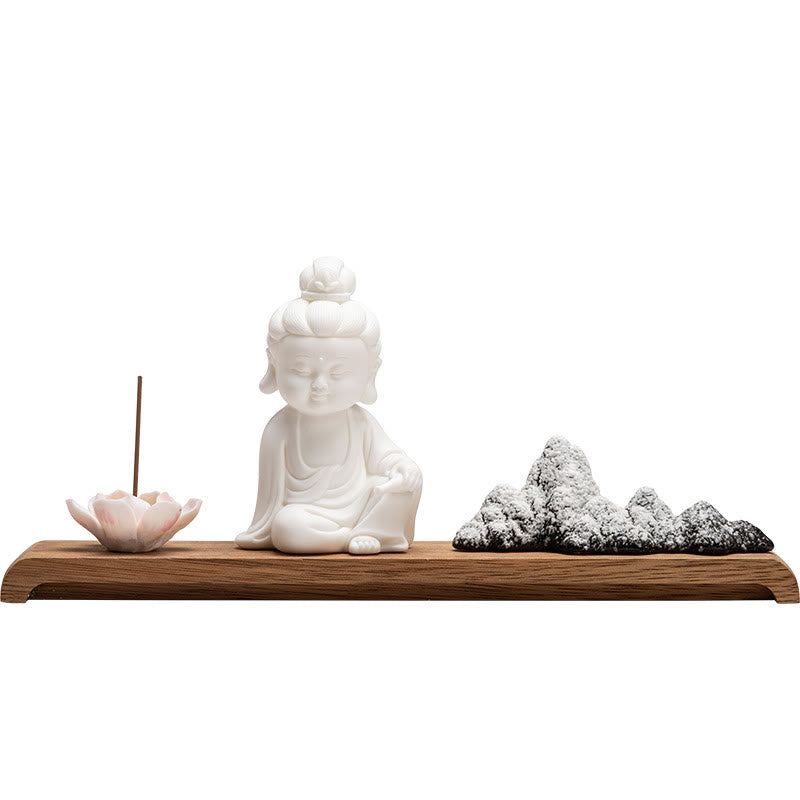 Brûleur d'encens Bouddha en céramique avec motifs de lotus et de méditation