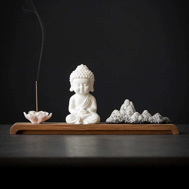 Brûleur d'encens Bouddha en céramique avec motifs de lotus et de méditation