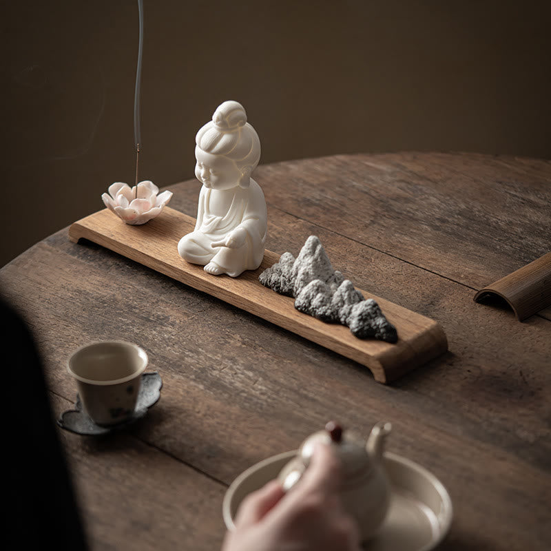 Brûleur d'encens Bouddha en céramique avec motifs de lotus et de méditation
